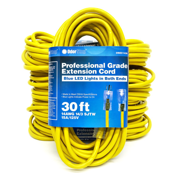 Odorstop Extension Cords With Blue LED Lights On Both Ends (12/3, 30 Ft) Wayfair